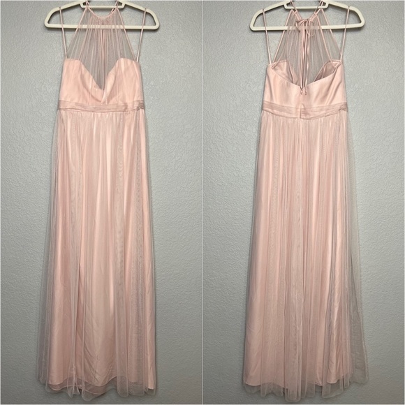 BHLDN AMSALE Maxi Dress Sheer Illusion Halter Ballerina Tulle Formal Gown Sz 10 - Picture 4 of 7